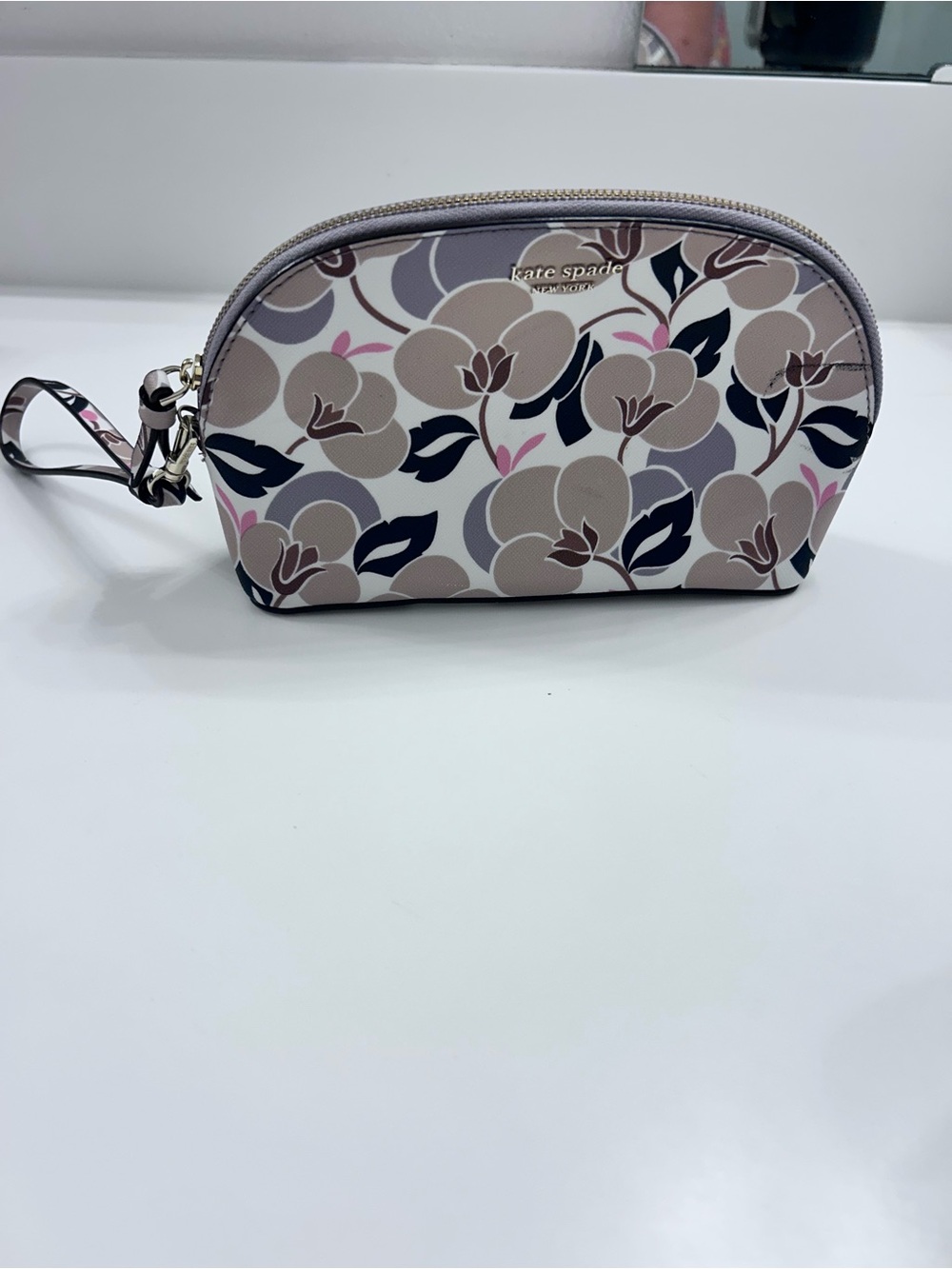 kate spade Floral Zip Cosmetic Pouch - Pink, Beige & Navy
